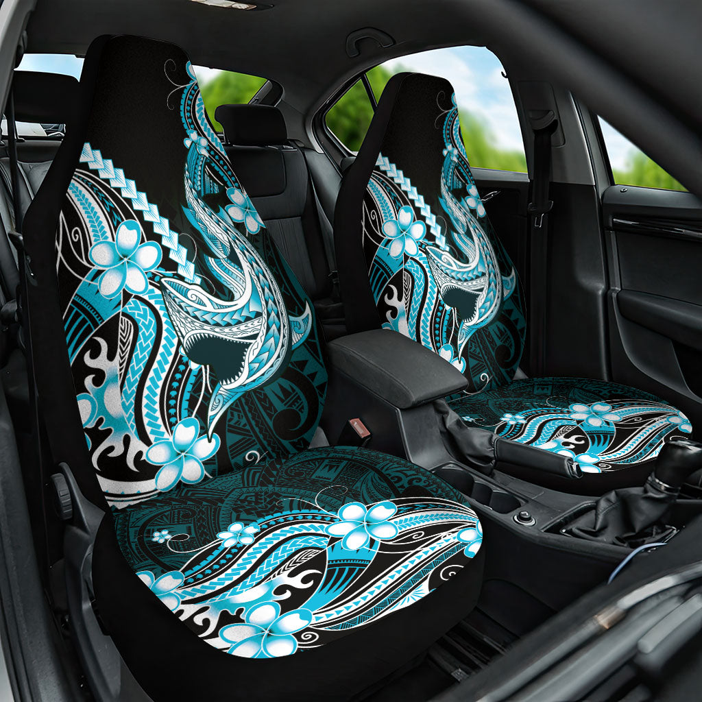 Blue Black Aloha Hawaii Car Seat Cover Polynesian Shark Tattoo Plumeria LT14 One Size Blue - Polynesian Pride