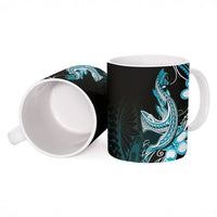 Blue Black Aloha Hawaii Ceramic Mug Polynesian Shark Tattoo Plumeria