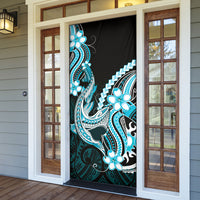 Blue Black Aloha Hawaii Door Cover Polynesian Shark Tattoo Plumeria