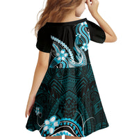 Blue Black Aloha Hawaii Family Matching Off Shoulder Short Dress and Hawaiian Shirt Polynesian Shark Tattoo Plumeria LT14 - Polynesian Pride