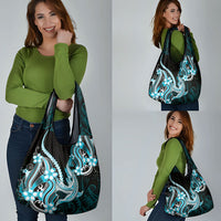 Blue Black Aloha Hawaii Grocery Bag Polynesian Shark Tattoo Plumeria