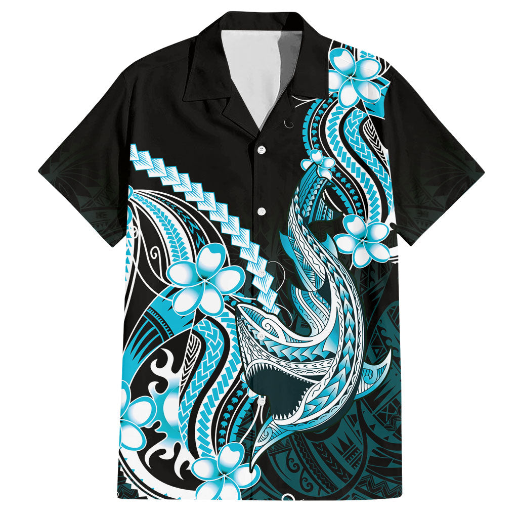Blue Black Aloha Hawaii Hawaiian Shirt Polynesian Shark Tattoo Plumeria LT14 Blue - Polynesian Pride