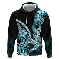 Blue Black Aloha Hawaii Hoodie Polynesian Shark Tattoo Plumeria