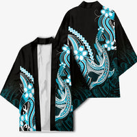 Blue Black Aloha Hawaii Kimono Polynesian Shark Tattoo Plumeria