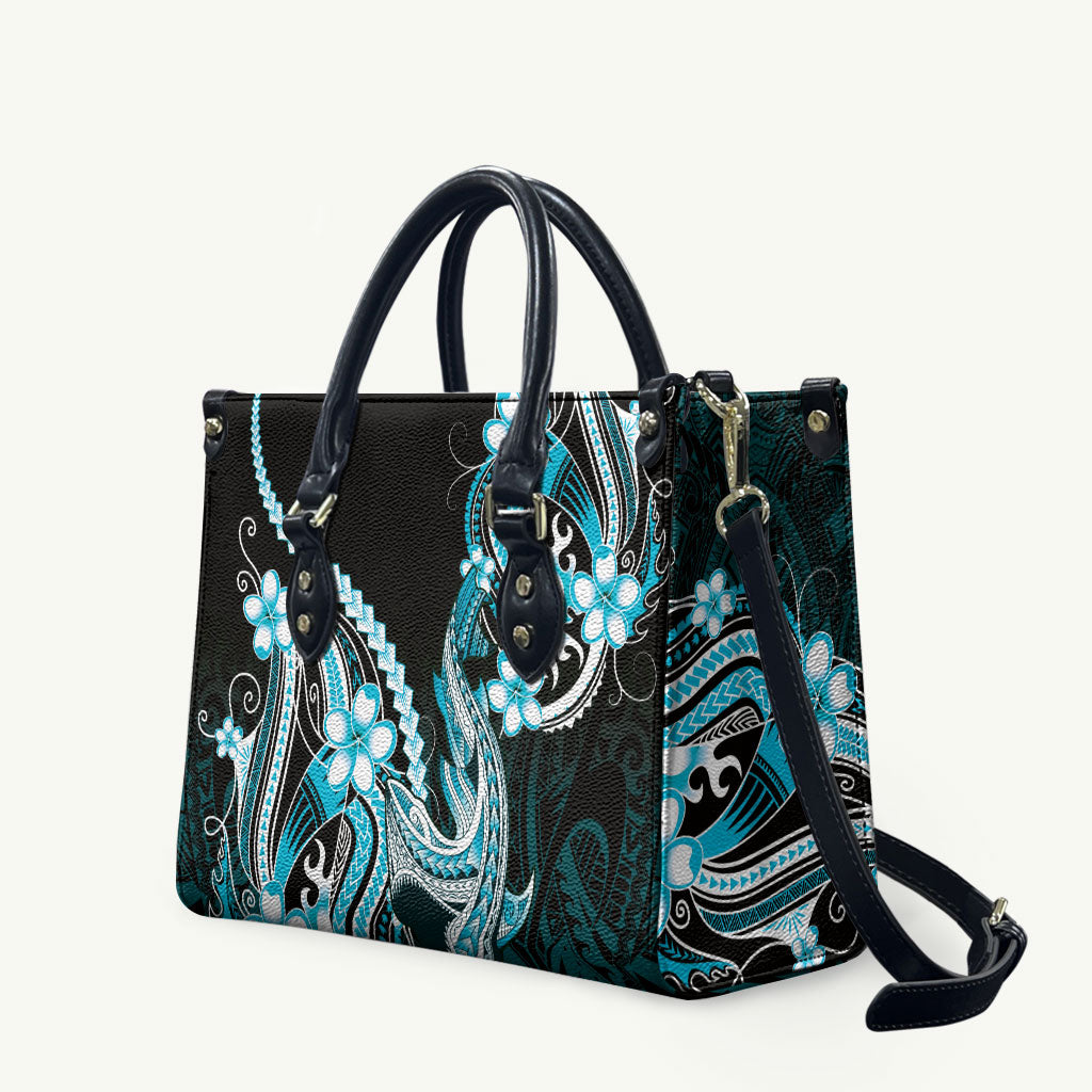 Blue Black Aloha Hawaii Leather Bag Polynesian Shark Tattoo Plumeria LT14 Blue - Polynesian Pride
