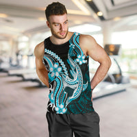 Blue Black Aloha Hawaii Men Tank Top Polynesian Shark Tattoo Plumeria