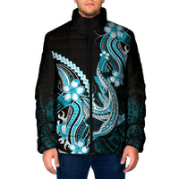 Blue Black Aloha Hawaii Padded Jacket Polynesian Shark Tattoo Plumeria