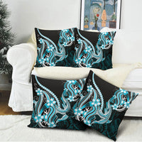 Blue Black Aloha Hawaii Pillow Cover Polynesian Shark Tattoo Plumeria