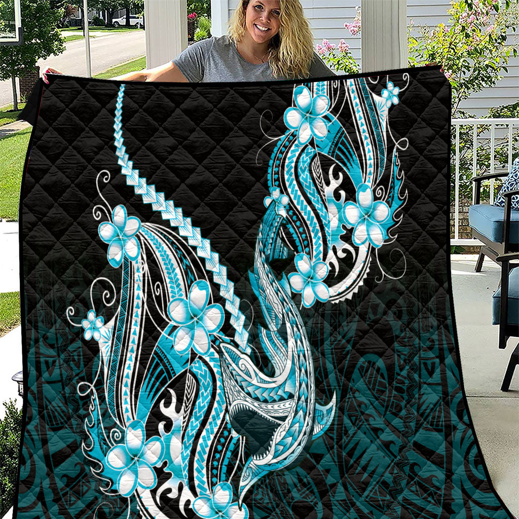 Blue Black Aloha Hawaii Quilt Polynesian Shark Tattoo Plumeria LT14 Blue - Polynesian Pride