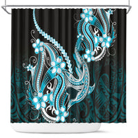 Blue Black Aloha Hawaii Shower Curtain Polynesian Shark Tattoo Plumeria