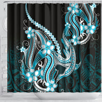 Blue Black Aloha Hawaii Shower Curtain Polynesian Shark Tattoo Plumeria