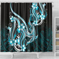 Blue Black Aloha Hawaii Shower Curtain Polynesian Shark Tattoo Plumeria