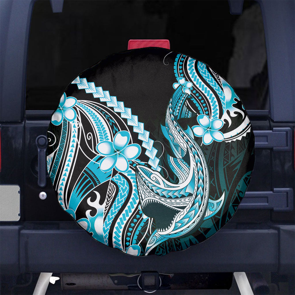 Blue Black Aloha Hawaii Spare Tire Cover Polynesian Shark Tattoo Plumeria