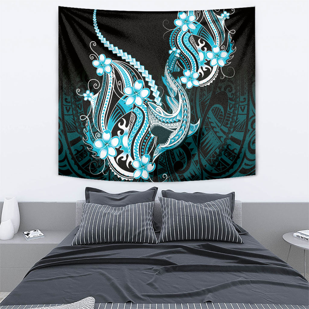 Blue Black Aloha Hawaii Tapestry Polynesian Shark Tattoo Plumeria