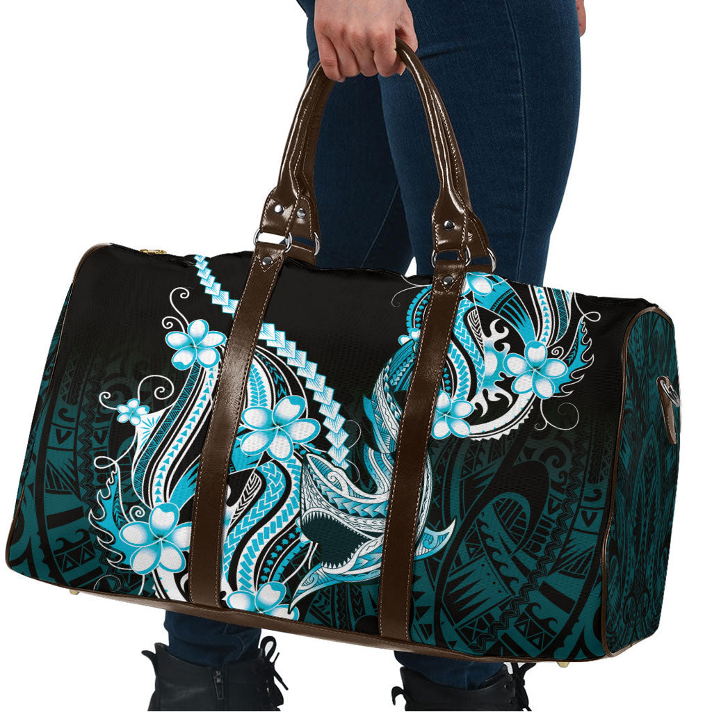 Blue Black Aloha Hawaii Travel Bag Polynesian Shark Tattoo Plumeria
