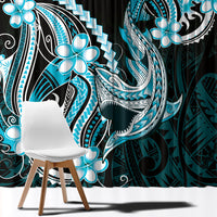 Blue Black Aloha Hawaii Window Curtain Polynesian Shark Tattoo Plumeria