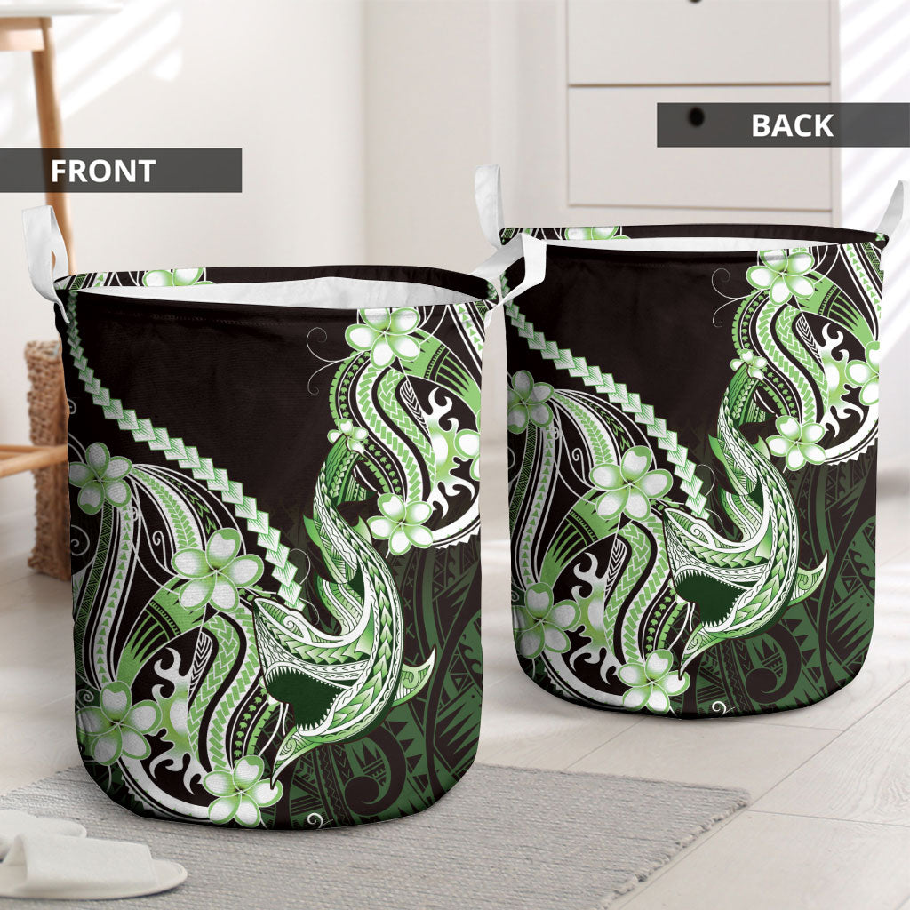 Green Black Aloha Hawaii Laundry Basket Polynesian Shark Tattoo Plumeria
