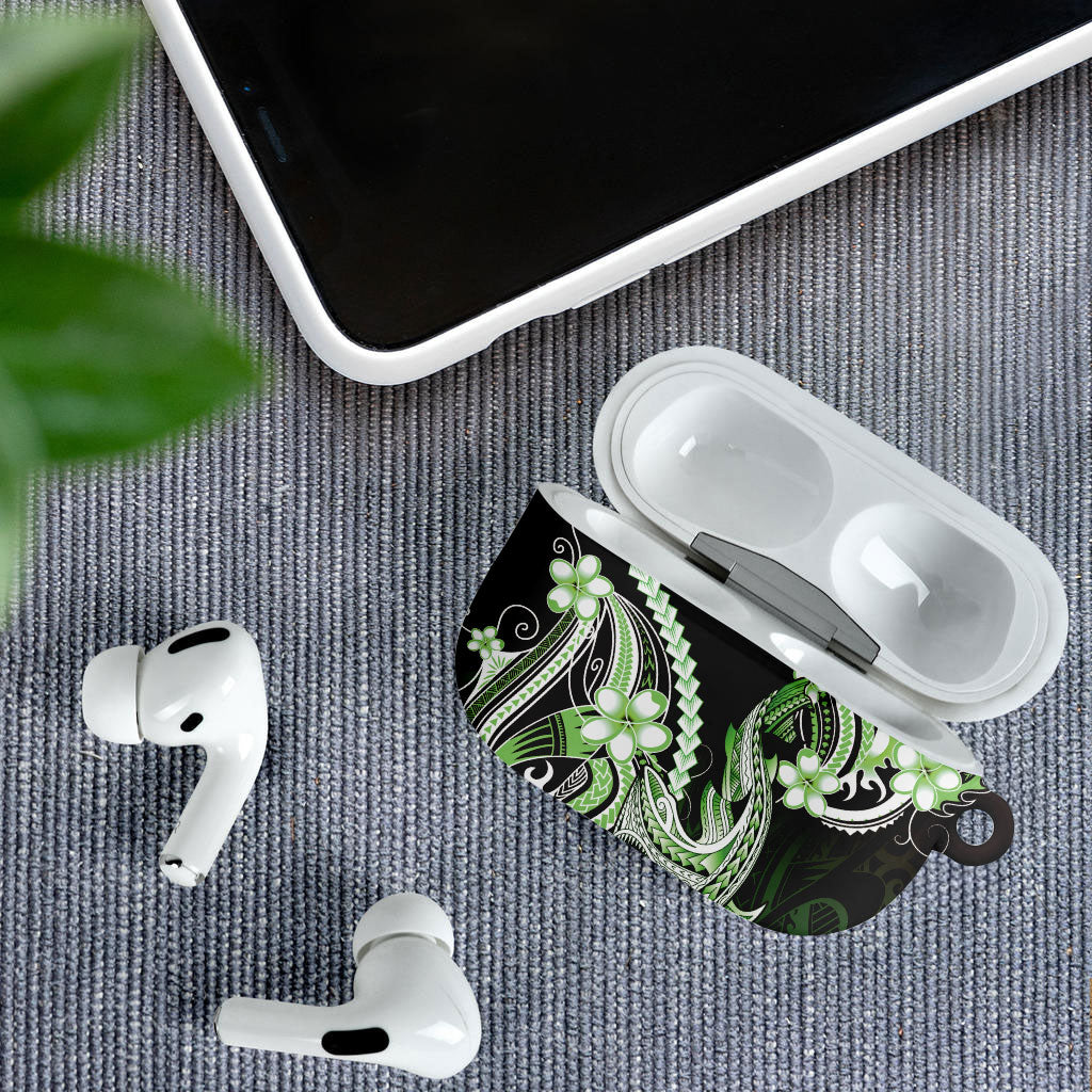 Green Black Aloha Hawaii AirPods Case Polynesian Shark Tattoo Plumeria