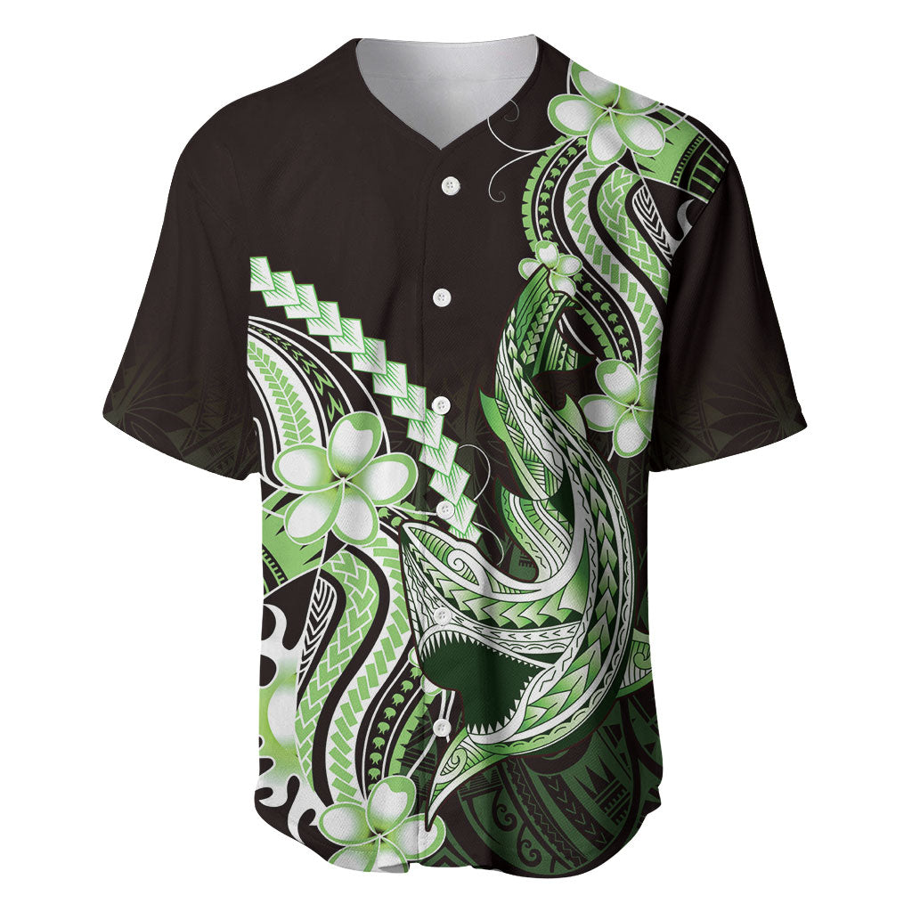 Green Black Aloha Hawaii Baseball Jersey Polynesian Shark Tattoo Plumeria