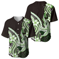 Green Black Aloha Hawaii Baseball Jersey Polynesian Shark Tattoo Plumeria