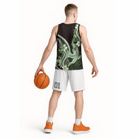 Green Black Aloha Hawaii Basketball Jersey Polynesian Shark Tattoo Plumeria