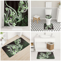 Green Black Aloha Hawaii Bathroom Set Polynesian Shark Tattoo Plumeria
