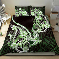 Green Black Aloha Hawaii Bedding Set Polynesian Shark Tattoo Plumeria