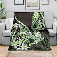 Green Black Aloha Hawaii Blanket Polynesian Shark Tattoo Plumeria