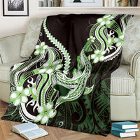 Green Black Aloha Hawaii Blanket Polynesian Shark Tattoo Plumeria