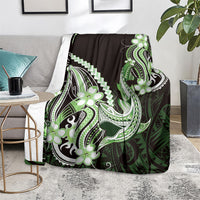 Green Black Aloha Hawaii Blanket Polynesian Shark Tattoo Plumeria