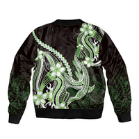 Green Black Aloha Hawaii Bomber Jacket Polynesian Shark Tattoo Plumeria