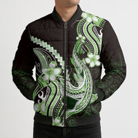 Green Black Aloha Hawaii Bomber Puffer Jacket Polynesian Shark Tattoo Plumeria