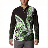 Green Black Aloha Hawaii Button Sweatshirt Polynesian Shark Tattoo Plumeria