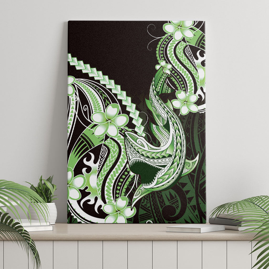 Green Black Aloha Hawaii Canvas Wall Art Polynesian Shark Tattoo Plumeria