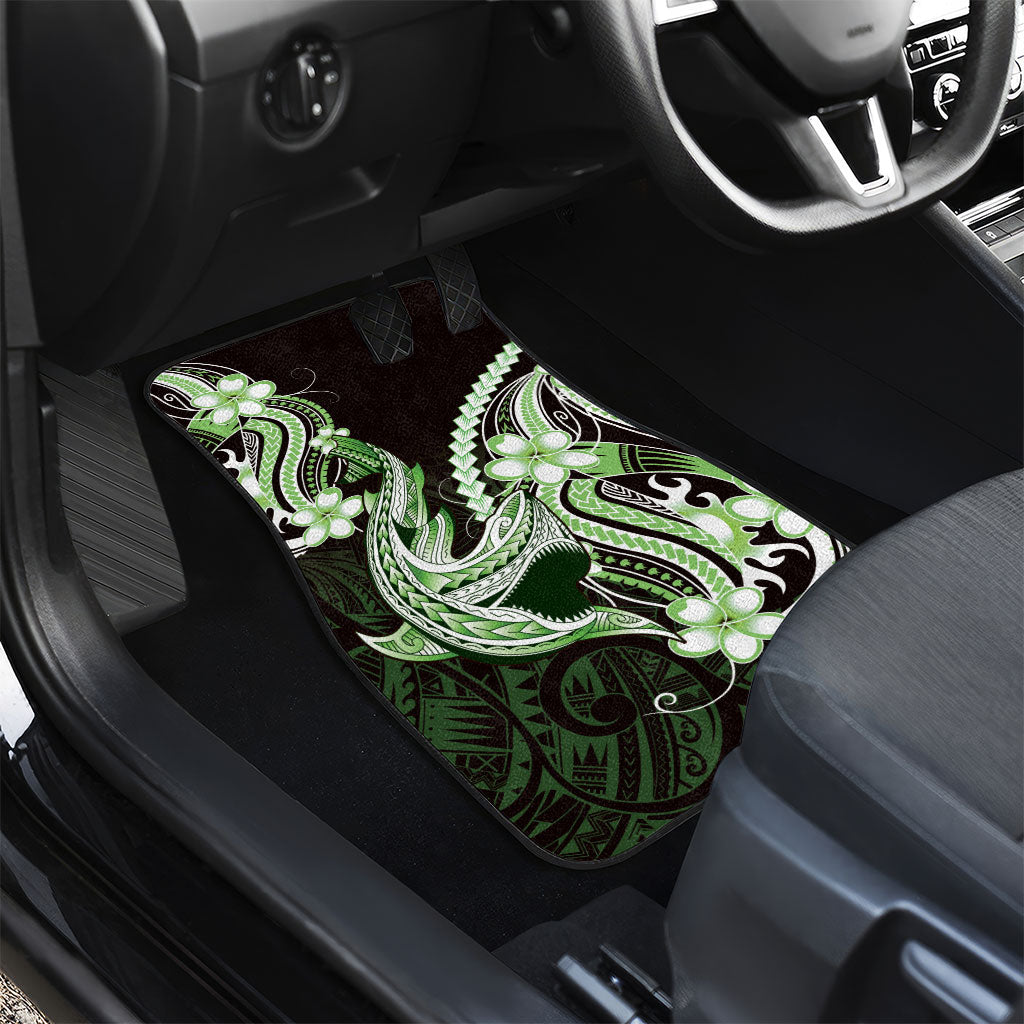 Green Black Aloha Hawaii Car Mats Polynesian Shark Tattoo Plumeria