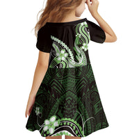 Green Black Aloha Hawaii Family Matching Long Sleeve Bodycon Dress and Hawaiian Shirt Polynesian Shark Tattoo Plumeria LT14 - Polynesian Pride