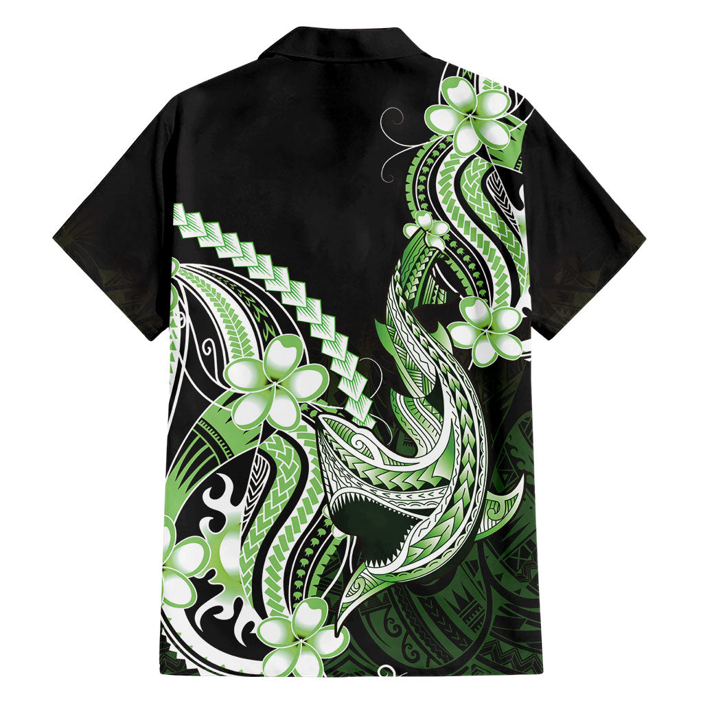 Green Black Aloha Hawaii Family Matching Off The Shoulder Long Sleeve Dress and Hawaiian Shirt Polynesian Shark Tattoo Plumeria LT14 - Polynesian Pride