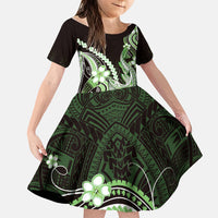 Green Black Aloha Hawaii Family Matching Summer Maxi Dress and Hawaiian Shirt Polynesian Shark Tattoo Plumeria LT14 Daughter's Dress Green - Polynesian Pride