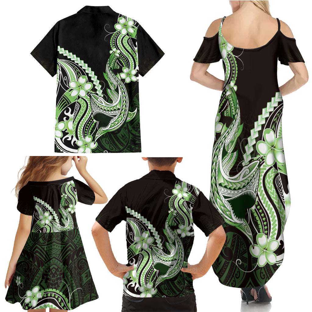 Green Black Aloha Hawaii Family Matching Summer Maxi Dress and Hawaiian Shirt Polynesian Shark Tattoo Plumeria LT14 - Polynesian Pride