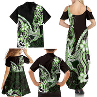 Green Black Aloha Hawaii Family Matching Summer Maxi Dress and Hawaiian Shirt Polynesian Shark Tattoo Plumeria LT14 - Polynesian Pride