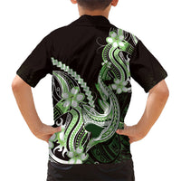 Green Black Aloha Hawaii Family Matching Tank Maxi Dress and Hawaiian Shirt Polynesian Shark Tattoo Plumeria LT14 - Polynesian Pride