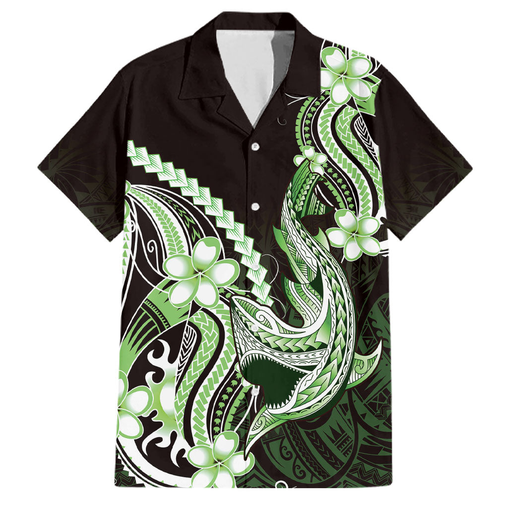 Green Black Aloha Hawaii Family Matching Tank Maxi Dress and Hawaiian Shirt Polynesian Shark Tattoo Plumeria LT14 Dad's Shirt - Short Sleeve Green - Polynesian Pride
