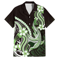 Green Black Aloha Hawaii Family Matching Tank Maxi Dress and Hawaiian Shirt Polynesian Shark Tattoo Plumeria LT14 Dad's Shirt - Short Sleeve Green - Polynesian Pride