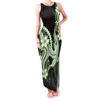 Green Black Aloha Hawaii Family Matching Tank Maxi Dress and Hawaiian Shirt Polynesian Shark Tattoo Plumeria LT14 Mom's Dress Green - Polynesian Pride