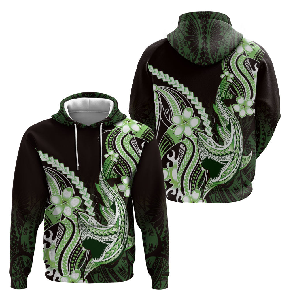 Green Black Aloha Hawaii Hoodie Polynesian Shark Tattoo Plumeria