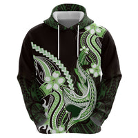 Green Black Aloha Hawaii Hoodie Polynesian Shark Tattoo Plumeria
