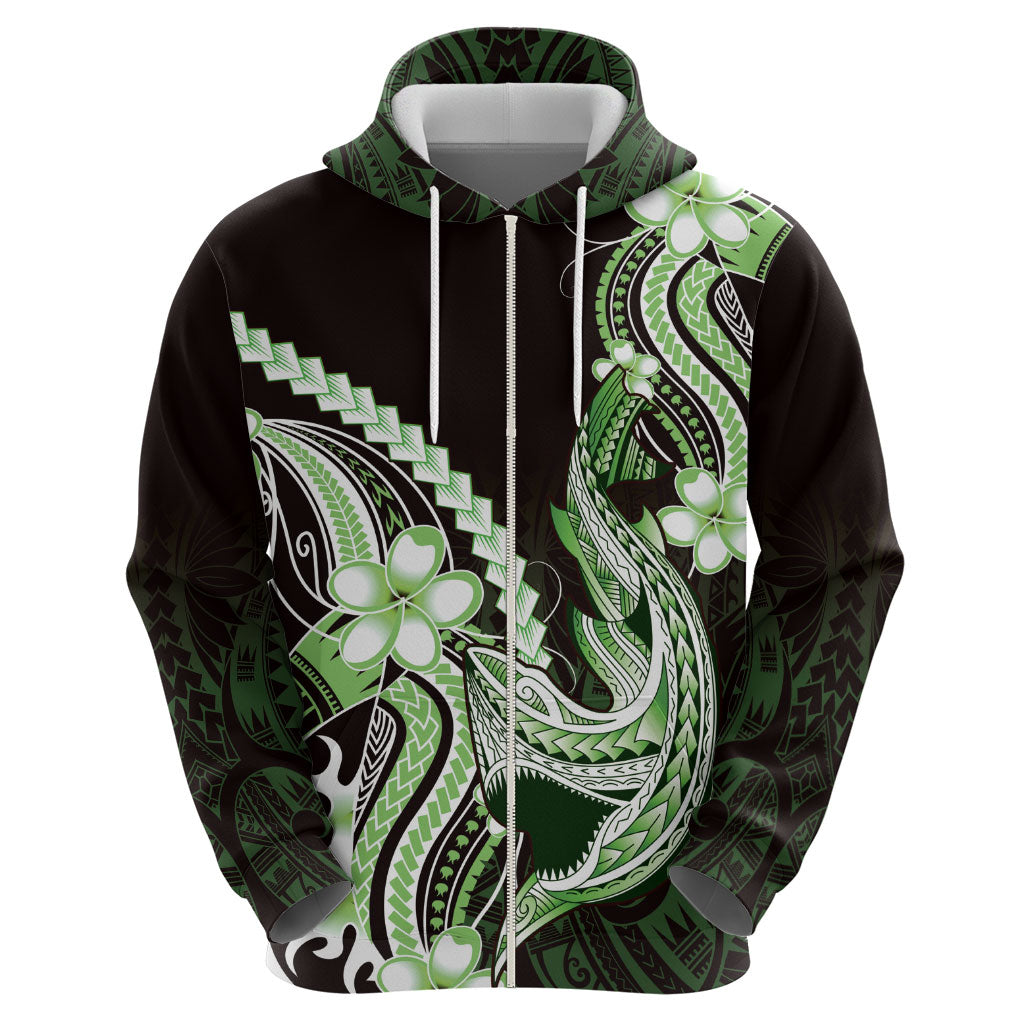 Green Black Aloha Hawaii Hoodie Polynesian Shark Tattoo Plumeria