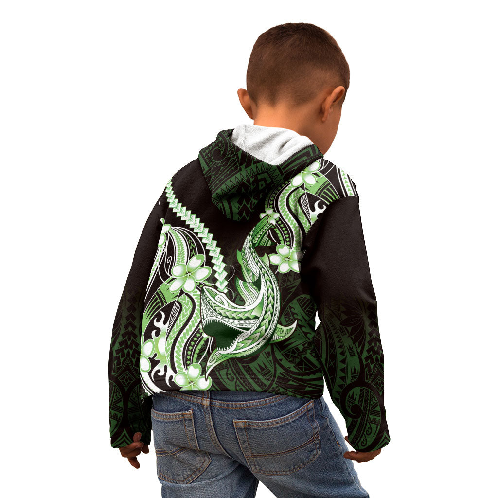 Green Black Aloha Hawaii Kid Hoodie Polynesian Shark Tattoo Plumeria