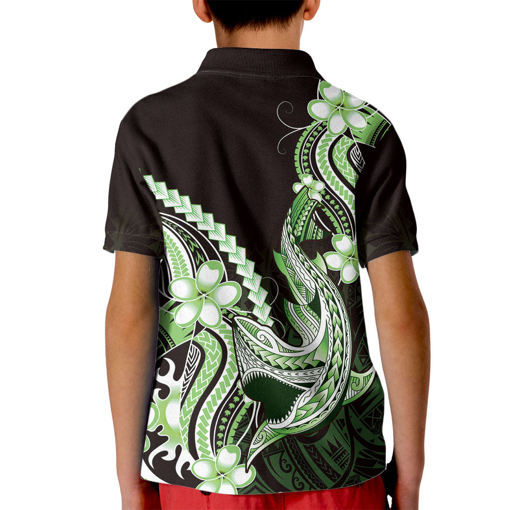 Green Black Aloha Hawaii Kid Polo Shirt Polynesian Shark Tattoo Plumeria