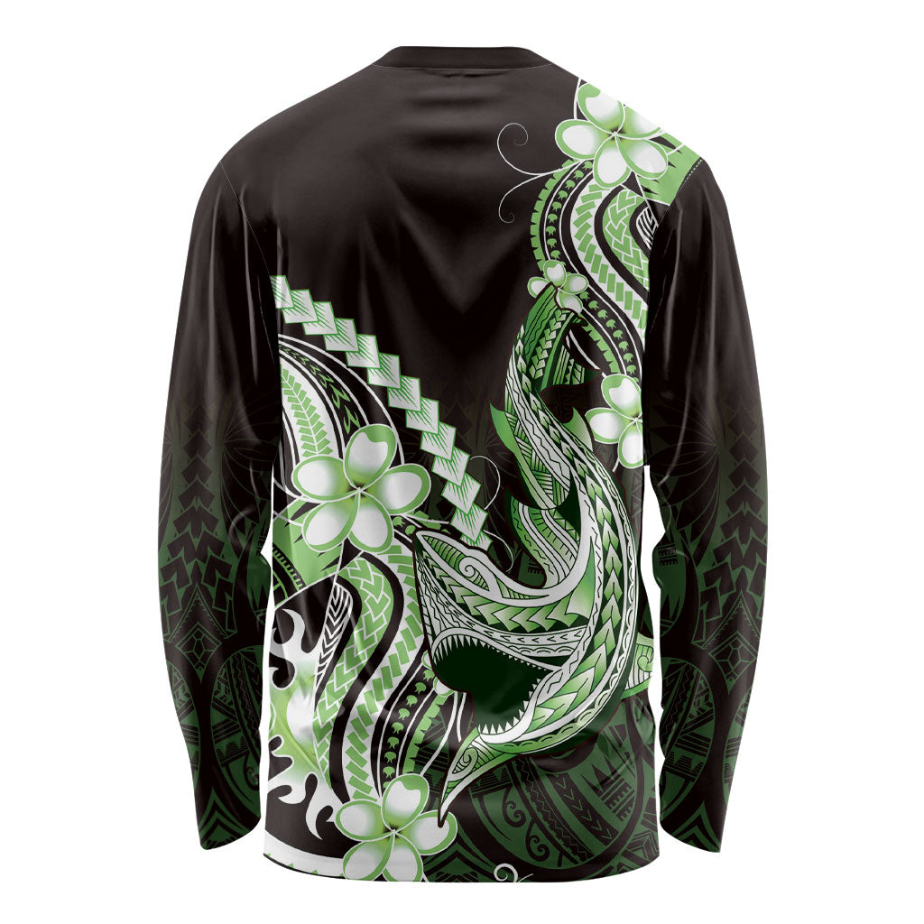 Green Black Aloha Hawaii Long Sleeve Shirt Polynesian Shark Tattoo Plumeria